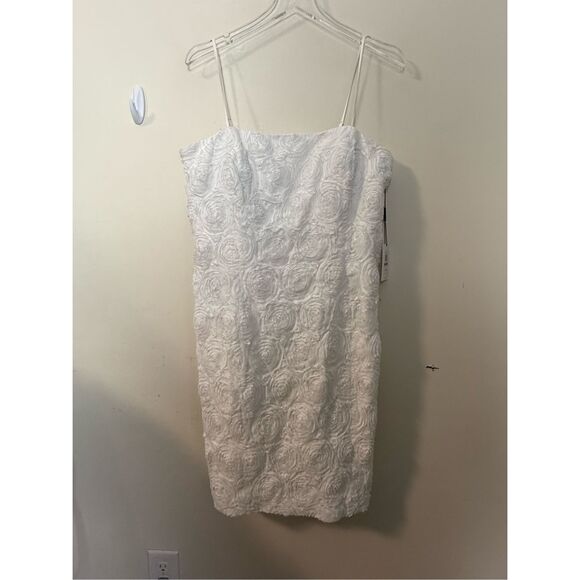 Calvin Klein Womens Dress Sleeveless Strapless 14 White Mini Rose Texture Zip We - Picture 1 of 5